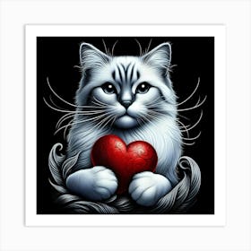 Cat With Heart Art Print