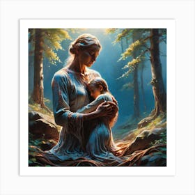 Mother And Child In The Forest 3 Art Print