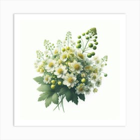 White And Green Flowers Bouquet Art Print