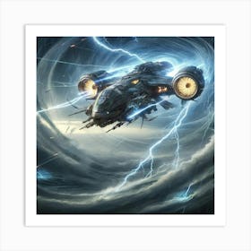 A Powerful Scene Showing The Skyguard Hovercraft O Art Print