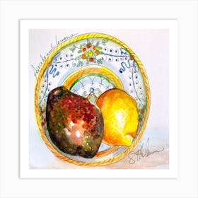 Avocado And Lemons In Artisan Ceramic Square Art Print