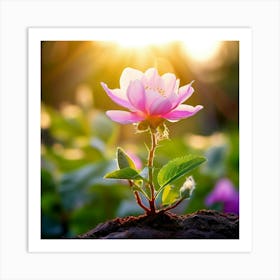 Pink Rose In The Garden Art Print