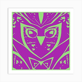 Abstract Owl Pink And Green Art Print