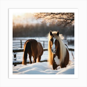 Two Horses In The Snow Art Print