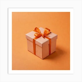 Gift Box On Orange Background Art Print