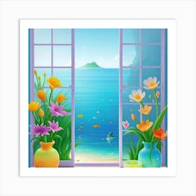 Open Window With Flowers Art Print