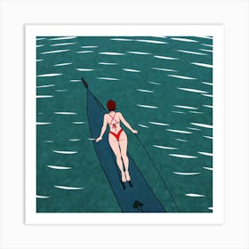 Woman In Bikini On Surfboard 1 Art Print