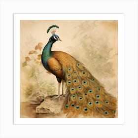 Peacock Peafowl Vintage Sepia Feathers Nature Animal Bird Art Print