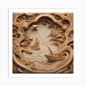 375291 Wooden Sculpture Of A Seascape, With Waves, Boats, Xl 1024 V1 0 Art Print