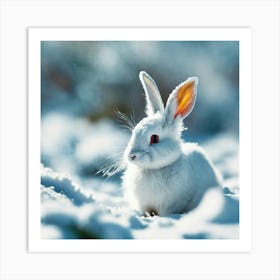 White Rabbit In The Snow 2 Art Print