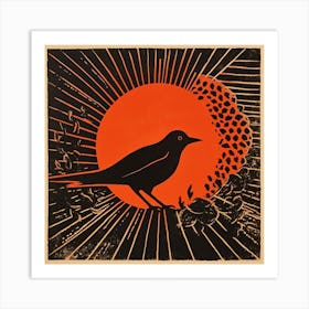 Retro Bird Lithograph Robin 3 Art Print