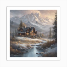 Cabin In The Mountains Art Print