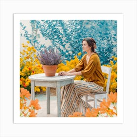 Garden Serenity Woman Amidst Vibrant Flora (4) Art Print