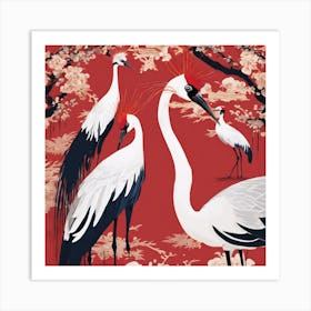 Asian Cranes Art Print