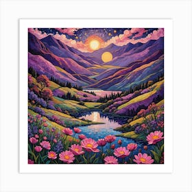 Moonlight In The Mountains Art Print