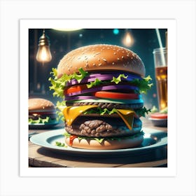 Hamburgers On Plates Art Print