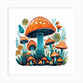 Mushrooms And Flowers Art Print