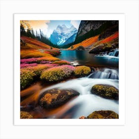 Waterfalls In The Mountains 4 Art Print