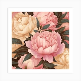 Peony Seamless Pattern Art Print