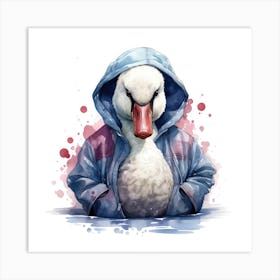 Watercolour Cartoon Swan In A Hoodie 3 Art Print