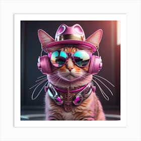 Cat With Headphones 8 Art Print