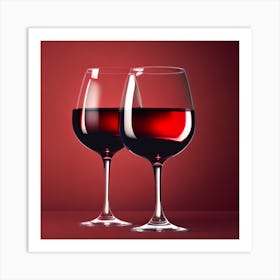 Red Wine Glasses On Red Background Art Print