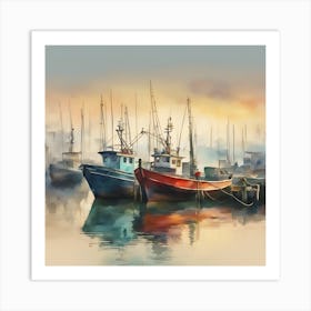 Fishing Boats In The Harbor 1 Art Print