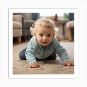 Baby Crawling On A Rug Art Print