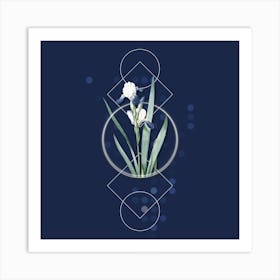 Vintage Tall Bearded Iris Botanical with Geometric Line Motif and Dot Pattern n.0090 Art Print