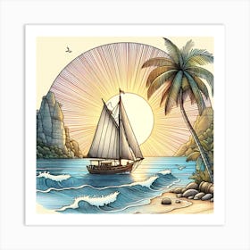 Sailboat At Sunset Canvas Print Art Print