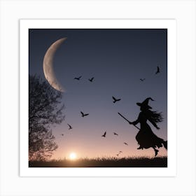 Witch On Broom Car Art Print