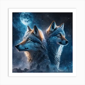 Two Wolves In The Moonlight 5 Art Print