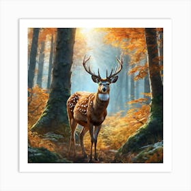 Deer In The Woods 61 Art Print