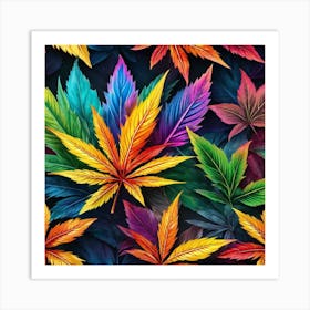 Colorful Marijuana Leaves Art Print