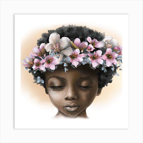 Afro Girl With Flowers 3 Art Print