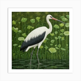 Ohara Koson Inspired Bird Painting Stork 3 Square Art Print