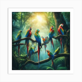 Parrots In The Jungle Art Print