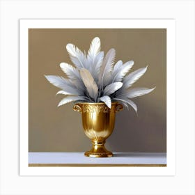 Gold Vase With Feathers Art Print