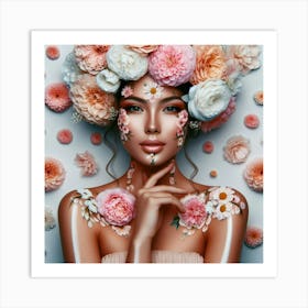 Beautiful Woman With Flowers On Her Head 1 Art Print