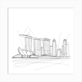 Singapore Cityscape, minimalist, line art, black and white. Art Print