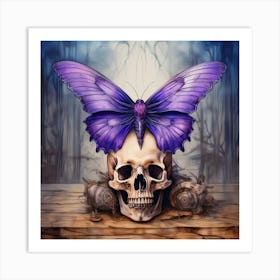 Purple Butterfly On A Skull Art Print