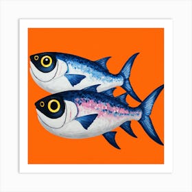 Two Tuna Fish On Orange Background Art Print