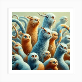 A Colorful Odyssey: Furry Pale Blue Orange Trialism-Creatures Revealed Art Print