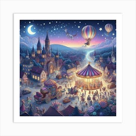 Carousel At Night 1 Art Print