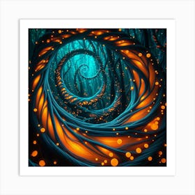 Twisted Northern Lights Tree Branches Circular Leaves Lightning 3 Art Print