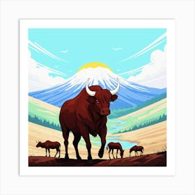 Bulls In The Mountains 2 Art Print