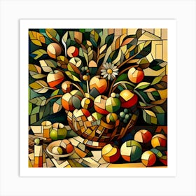 A Cubist Still Life Featuring Fruit On A Tree 2 Art Print