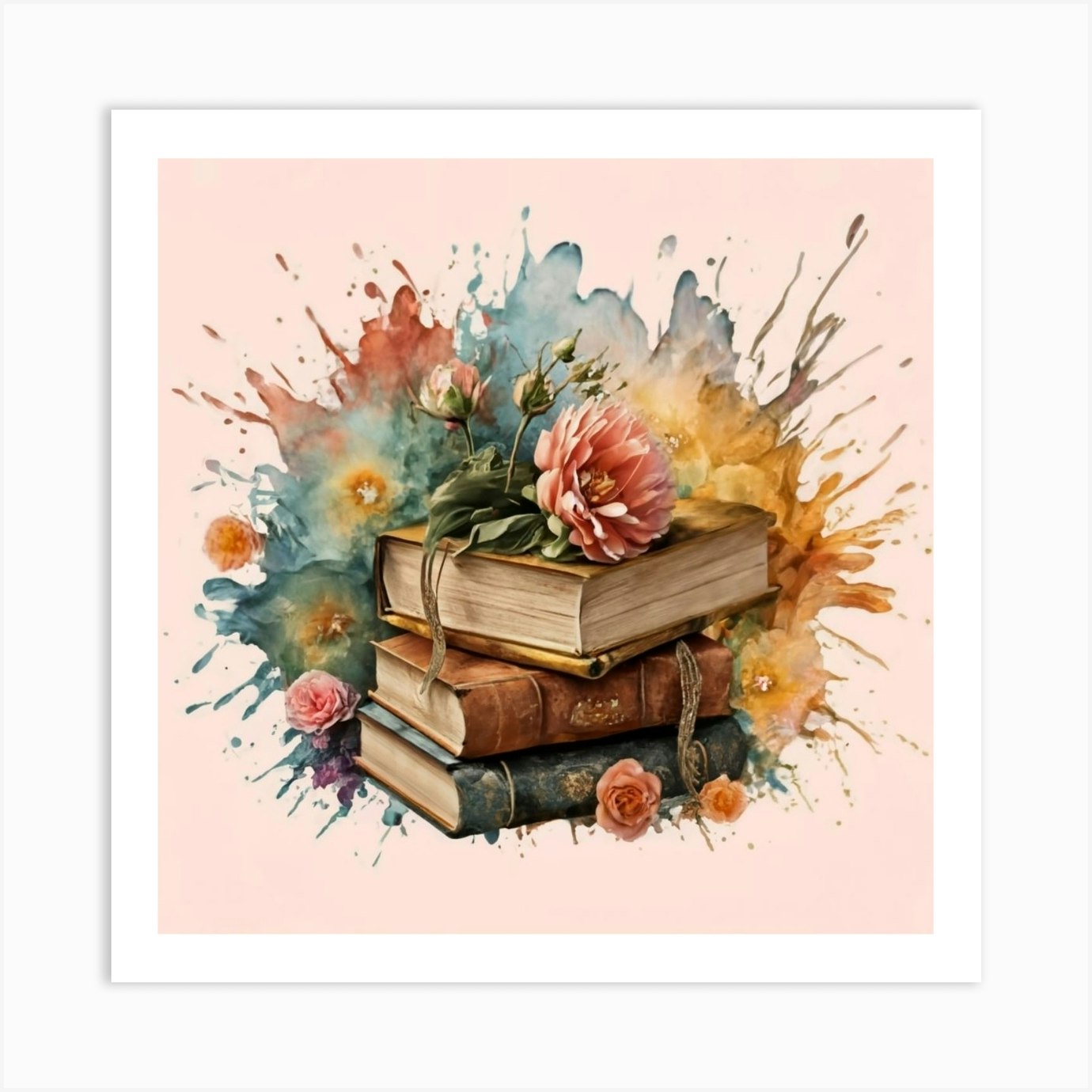 Watercolor Books with florals | Art Print