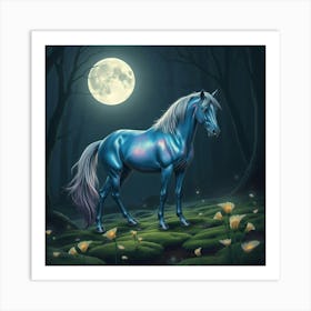 Blue Horse In The Forest 7 Art Print