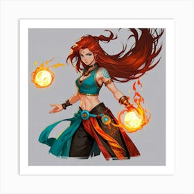 Girl With Fireballs Art Print